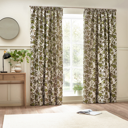 Pomegranate Pencil Pleat, Green - Ready Made Curtains - Image 3